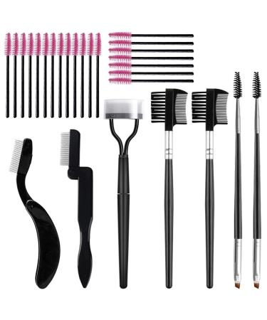 Sonku 7 Pack Foldable Steel Eyebrow Comb and Brush 20 Disposable Mascara Brushes Makeup Tool