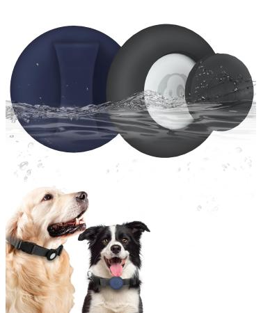 Simplethings waterproof Airtag dog collar anti-loss protective cover compatible with Apple Airtag GPS tracker silicone-air day holder for cat and dog collars black + midnight blue M-22mm