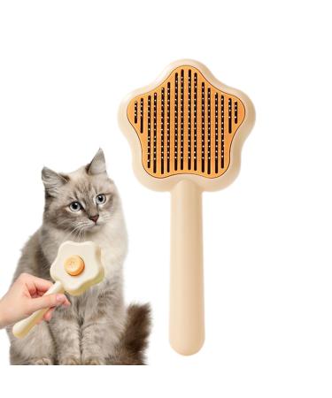 Cat brush with unlocking button - self -cleaning hairbrush with button compact pet sharky brushes for dogs cats rabbits hair removal in fur care yellow