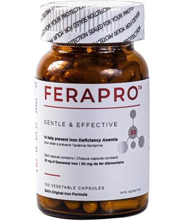 FERAPRO 30MG 100 CAPS | Vegan Iron Supplement | With Vitamin C 175mg Methylcobalamin 1000mcg 5-MTHF 80mcg and Glycine 100mg - Buy Online on SooperMarket.com