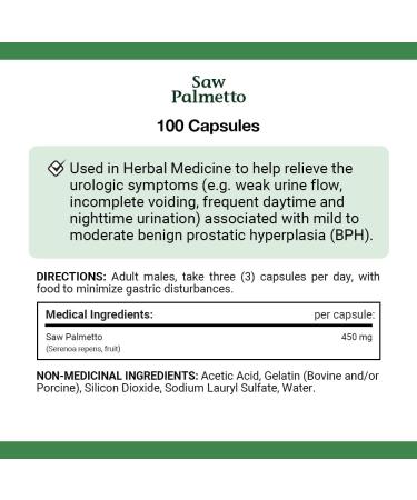 Nature's Bounty Saw Palmetto Pills and Herbal Health Supplement Helps Relieve Urologic Symptoms 450mg 100 Capsules Multi-colored - Buy Online on SooperMarket.com