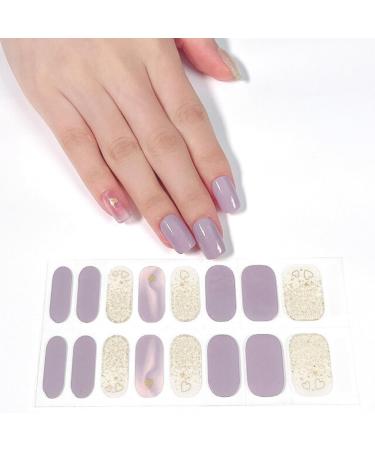 16PCS Semi Cured Gel Nail Strips Purple Glitter Gel Nail Stickers Self Adhesive Gel Nail Polish Strips Long Lasting Full Nail Wraps for Nail Art Gel Nail Stickers with Uv Light