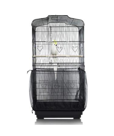 SYOOY Universal Bird Cage Cover Seed Catcher Adjustable Birdcage Cover Soft Nylon Mesh Netting Skirt for Parrot Parakeet Round Square Birdcages - Black ( Not Included Birdcage)