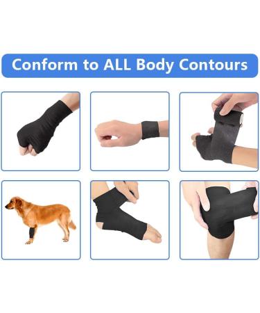 Buy Cojj 16 Pcs Self-Adhering Cohesive Bandage - 7.5cm x 4.5m Waterproof Elastic Bandage for Humans & Animals - Black - Buy Online on SooperMarket.com