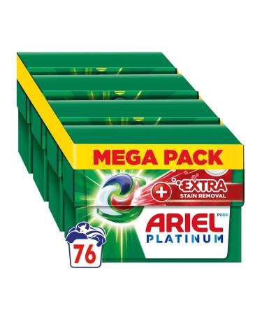 FAIRY NON BIO Ariel All-in-1 PODS Laundry Detergent Washing Liquid Tablets / Capsules 76 Washes (4x19) With Platinum Extra Stain Removal Deep Down Clean And Extra Stain Removal Platinum + Extra Stain Removal