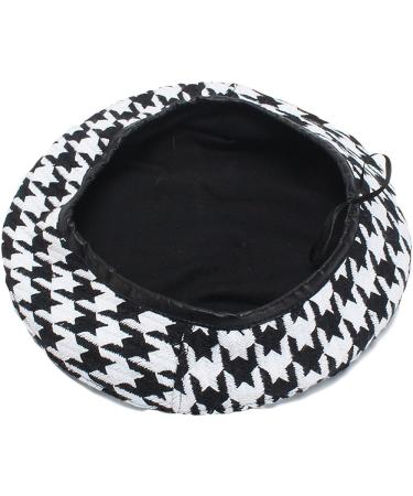 Qiabao Luxury Houndstooth Beret Beanie Hat - Women's Black/White - Buy Online on SooperMarket.com