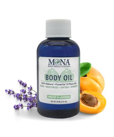 MONA Brands Natural Body Oil | Evens Moisturizes Soften Hydrates | all skin types | with Antioxidants & Vitamins | Fast absorbing & lightweight | Anti-aging | Apricot & Lavender | 2.0 fl oz Apricot & Lavender 2 Fl Oz (Pack of 1)
