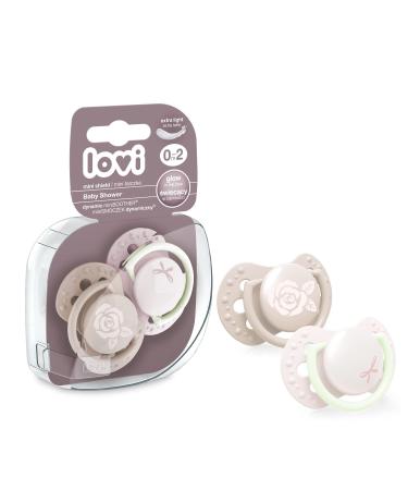 LOVI Dynamic Pacifier 0-2 Months Silicone BPA Free Baby Shower Girl Collection 2 Pack Pink 0-2 Pink