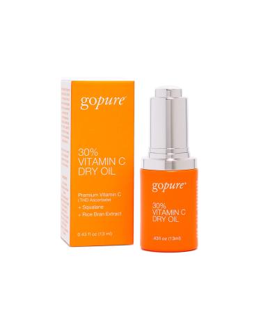goPure 30% Vitamin C Dry Oil - Dark Spot Reducer with Anti-Aging Vitamin C Oil to Improve Fine Lines & Wrinkles with Moisturizing Squalane for Glowing & Youthful-Looking Skin - 0.43 fl oz