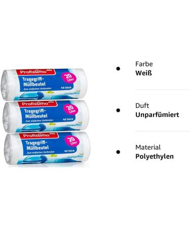 Buy Tear-Resistant Garbage Bags with Handle - 20L Leak-Proof Recyclable - 3x40 Count | International Shipping Available - Buy Online on SooperMarket.com