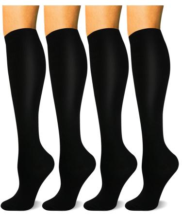 HLTPRO 4 Pairs Compression Socks for Women & Men - Best Support for Medical, Circulation, Nurses, Running, Travel Large-X-Large Black 15-20 Mmhg