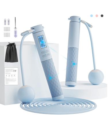 Fitness Jump Ropes with Calorie Counter and Silicone Handles for Women Men Kids with Speed Cordless Ball and 9.2 ft Adjustable Anti-Tangle PVC Wire Rope for Fitness Crossfit Indoor Outdoor Workout Blue