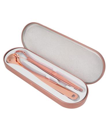 2-part stainless steel-tongue scraping set reusable with storage box non-slip handle tongue brush for adults children men women (rose gold)