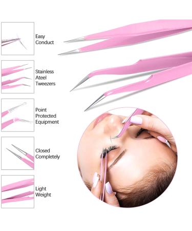 2 Pack Eyelash Tweezers - Stainless Steel Straight & Curved Tip for Eyelash Extensions | International Shipping Available - Buy Online on SooperMarket.com