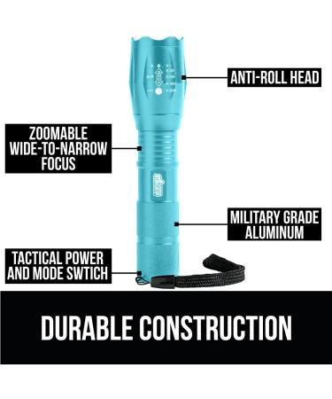 Gorilla Grip LED Tactical Flashlight - Ultra Bright, High Lumens, 5 Modes, Long Lasting, Water Resistant - 750 FT Zoom, Camping and Emergency Gear (Turquoise) - Buy Online on SooperMarket.com