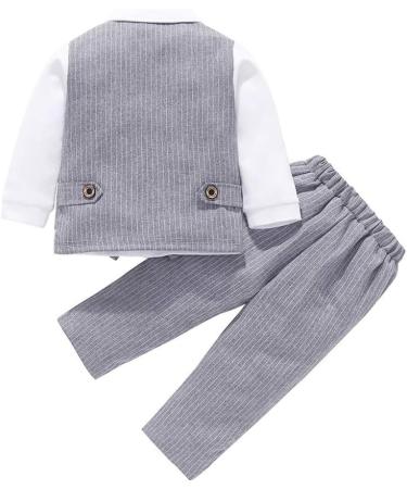 AmzBarley Baby Boys Gentleman Suit | Long/Short Sleeve Shirt Pants Vest Bowtie Tuxedo Romper | Grey | 1-2 Years - Buy Online on SooperMarket.com