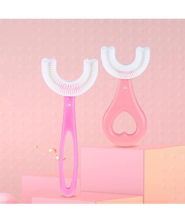 Kids U-Shaped Toothbrush - Food Grade Soft Silicone Brush Head 360 Oral Teeth Cleaning Design for Toddlers and Children Pink Red Ellipse - Buy Online on SooperMarket.com