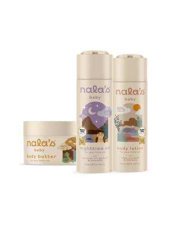 Nala's Baby Skin Bundle | Body Butter Body Lotion Nighttime Oil | Award-winning | Dermatologically-tested and Paediatrician-approved | Tear-Free | Soothing Oat and Shea Butter | Vegan | Nalas Baby