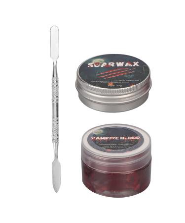 Halloween SFX Makeup Kit Bruise Makeup Face Body Painting Scar Wax and Fake Blood with Scraper Form Scar Wound Safe Skin Friendly Multi Purpose Special Effects Makeup Kit for Halloween Party
