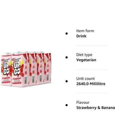 UP & GO Strawberry & Banana Breakfast Drink (330ml x 8) - High Protein, Calcium & Fibre - Buy Online on SooperMarket.com