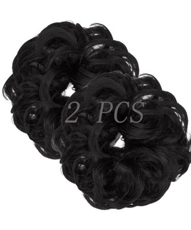OMGREAT 2PCS Thick Updo Messy Hair Buns Curly Wavy Ponytail Extensions Hairpieces juva bun Hair Scrunchies for Women Girls Natural Black 2 PCS 12# Natural Black