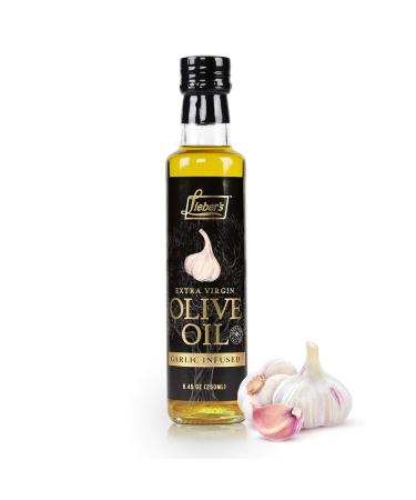 Lieber's Garlic Infused Extra Virgin Olive Oil | Premium Low FODMAP Flavored EVOO For Bread Dipping, Salad Dressing, Vegetables, Marinades, Cooking | Infused With Real Garlic Pieces | 8.45 Ounces