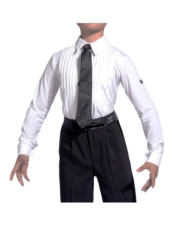 GD5102 Kid Latin Modern Ballroom Dance Professional Pleated Surface Design Race/Performance Shirt/Pants for boy (Fba)tops(white) 11 Years