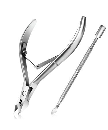 Cuticle Trimmer with Cuticle Pusher - Easkep Cuticle Remover Cuticle Nipper Professional Stainless Steel Cuticle Cutter Clipper Pedicure Manicure Tools for Fingernails and Toenails (D501-Silver)