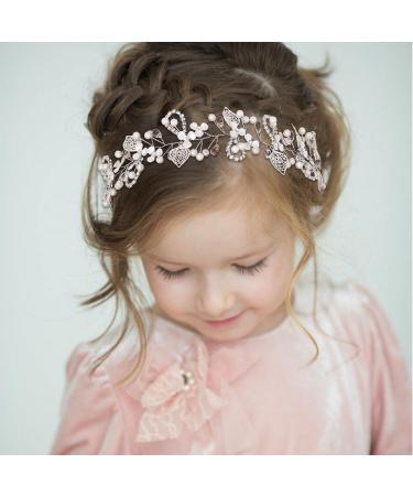 IYOU Princess Crystal Headpiece Silver Flower Wedding Headband Pearl Holy Communion Hair Accessories for Flower Girl Bride Bridesmaid - Buy Online on SooperMarket.com
