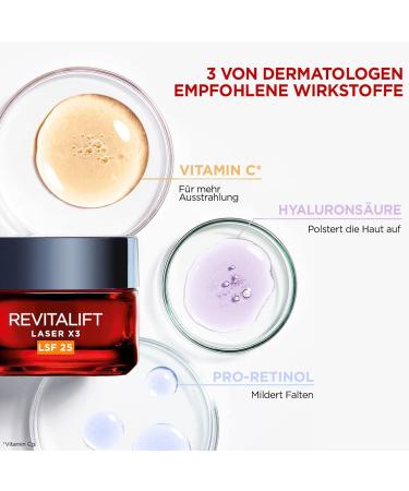 L'Or al Paris Revitalift Laser X3 Day Care SPF 25 - Anti-Aging Facial Cream with Hyaluronic Acid Vitamin C & Pro-Retinol | 50 ml - Buy Online on SooperMarket.com