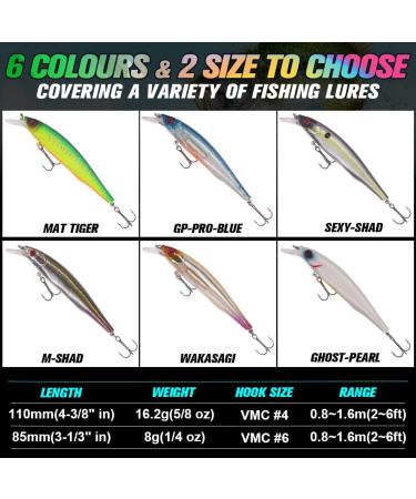 6-Piece Jerkbait Kit for Bass Fishing - 110mm Minnow Lure, Suspending Jerk Baits Fishing Lures - Buy Online on SooperMarket.com