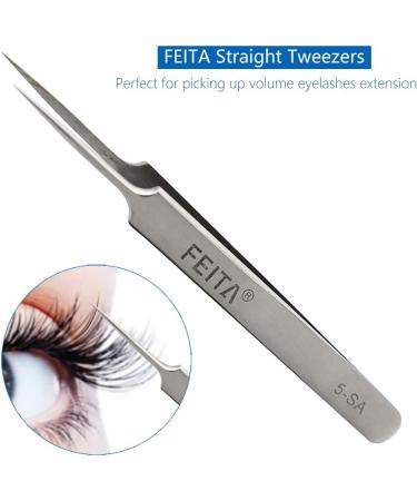 Feita Precision Eyelash Tweezers Set - Professional Straight & Curved Tweezers for Eyelash Extensions - Fine Tip - Silver - 2 Pack - Buy Online on SooperMarket.com
