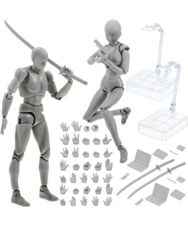 Yookeer Body Kun and Body Chan Dx Set, Gray Drawing Action Figures Female and Male PVC Drawing Doll Model Figure Human Body with Joints for Artists