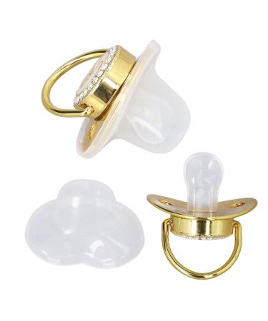 Luxury Rhinestone Crown Baby Pacifier for Soothing Ergonomic Golden Baby Pacifier with Portable Design (Letter D)