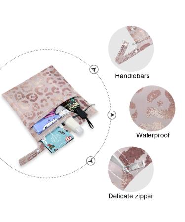 Pastel Pink Leopard Print Wet Dry Bags Set - Waterproof Reusable Diaper Bag for Travel & Beach - 2pcs - Buy Online on SooperMarket.com