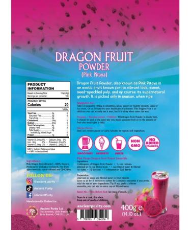 DRAGON FRUIT POWDER (Red) PINK PITAYA - 400G - Buy Online on SooperMarket.com