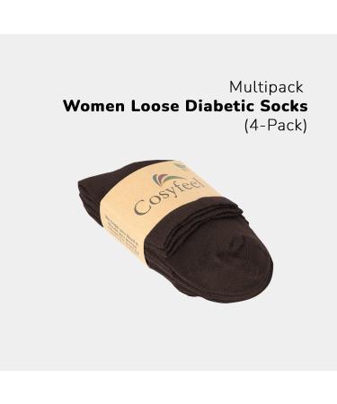 Cosyfeel Women Loose Diabetic Socks | 4-Pack Neuropathy Ankle Socks for Ladies | Super Soft Eco-Friendly Bamboo Material | Durable with Seamless Toe | Multicolour Patterns | 4 Seasons 7-9 1/2 DARK BROWN - Buy Online on SooperMarket.com
