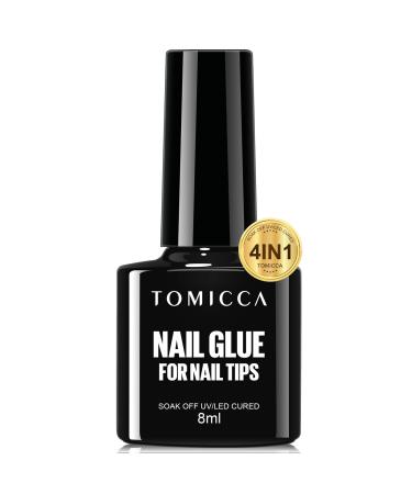 TOMICCA Nail Glue  4 in 1 Super Gel Nail Glue for Acrylic Nails  Soft Gel Nail Tips and Press on Nails  Nail Gel Base Coat  flat rhinestone glue  foil glue  Nail Extension Gel (Curing Required UV) 8ml 1-1 Nail Glue 8ml