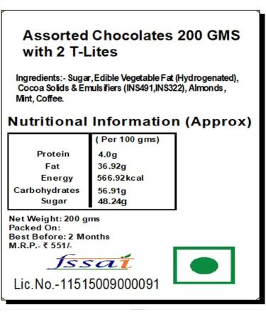 Jaiccha Ghasitaram Diwali Gifts Chocolate - Assorted Chocolates 200 GMS with 2 T-Lites - Buy Online on SooperMarket.com