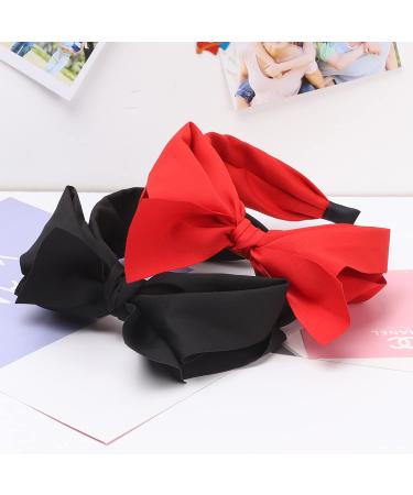 WantGor Bow Headbands for Women - 2 Big Bowknot Hair Hoops - Knotted Wide Turban Headbands - Black Red Hair Accessories - Buy Online on SooperMarket.com