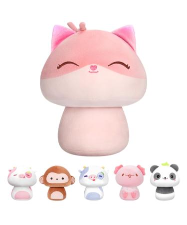 Mewaii 8'' Soft Pink Fox Mushroom Pillow Stuffed Animal Plush Plushie Squishy Toy - Cuddly Fox Plush for Kids Pink Fox 8 Inch