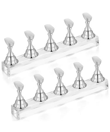 PROUSKY 2 Set Nail Display Stand Fingernail DIY Nail Art Display Nail Tip Practice Holder Magnetic for False Nail Tip Manicure Tool Home and Art Salon Use Magnetic Nail Practice Base (Silver)