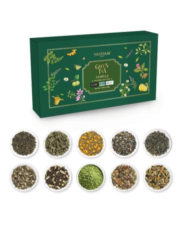 Vahdam sorted green tea loose trial set (10 teas 50 portions) 10 exotic loose leaves tea test |Green tea variety packs gifts for women and men |Tea gift set