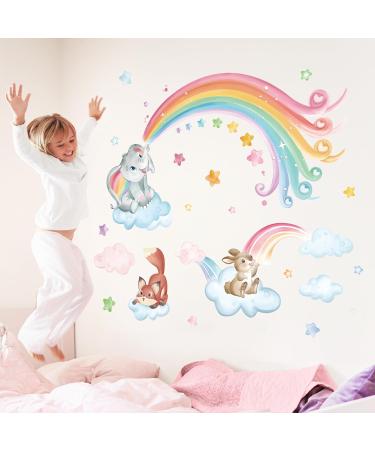 Wondever Rainbow Animals Wall Stickers - Elephant Rabbit Fox Clouds Decals for Nursery & Kids Bedroom - Buy Online on SooperMarket.com