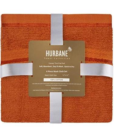 HURBANE HOME 100% Cotton Hand Washcloth Set - Super Soft & Absorbent - 6-Pack (12 x 12) - Orange - Buy Online on SooperMarket.com