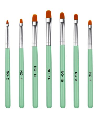 7 pieces UV gel nail brush acrylic nail brush nail art brush nail polish brush polygel nail brush wooden handle Nylonhaar For extensions False nail tips Builder manicure 7 sizes (green)