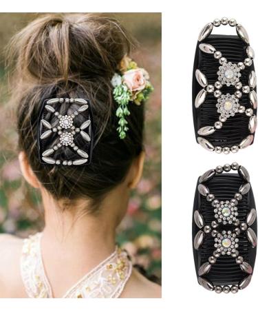 Kytpyi Magic Elastic Beaded Hair Comb Slides - 2 PCS Double Sided Clips for Women & Girls | DIY Hair Styling Accessories for Daily Life - Buy Online on SooperMarket.com