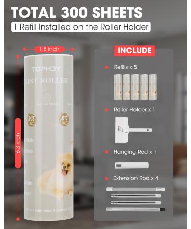 Large Floor Lint Roller for Pet Hair - Extra Sticky 6.3" Wide Long Handle 300 Sheets - Ideal for Clothes Sofa & Bed - International Shipping Available - Buy Online on SooperMarket.com