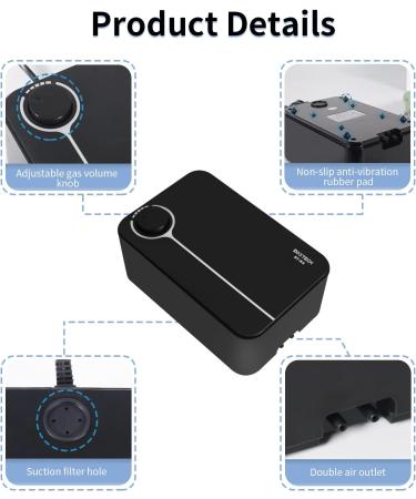 Boxtech Adjustable Aquarium Air Pump - Quiet Low Vibration 2 Air Outlets - 8W Oxygen Pump for Aquariums - Buy Online on SooperMarket.com