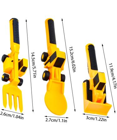 Bezavea Kids Construction Themed Cutlery Set - 3Pcs Toddler Fork and Spoon Utensil Set in Yellow | Perfect Gift for Boys and Girls - Buy Online on SooperMarket.com